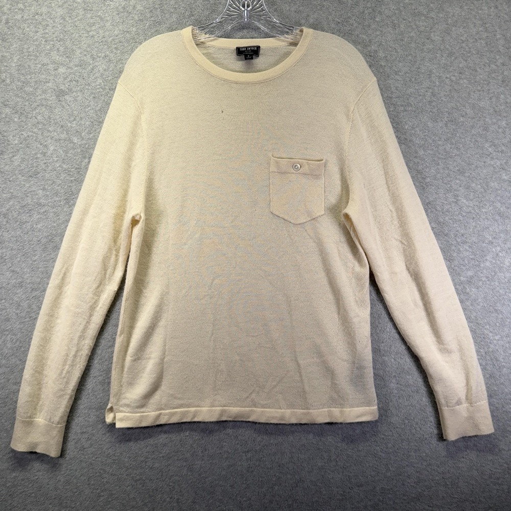 Todd Snyder Sweater Mens Small White Cashmere Crewneck Pocket Knit Pullover